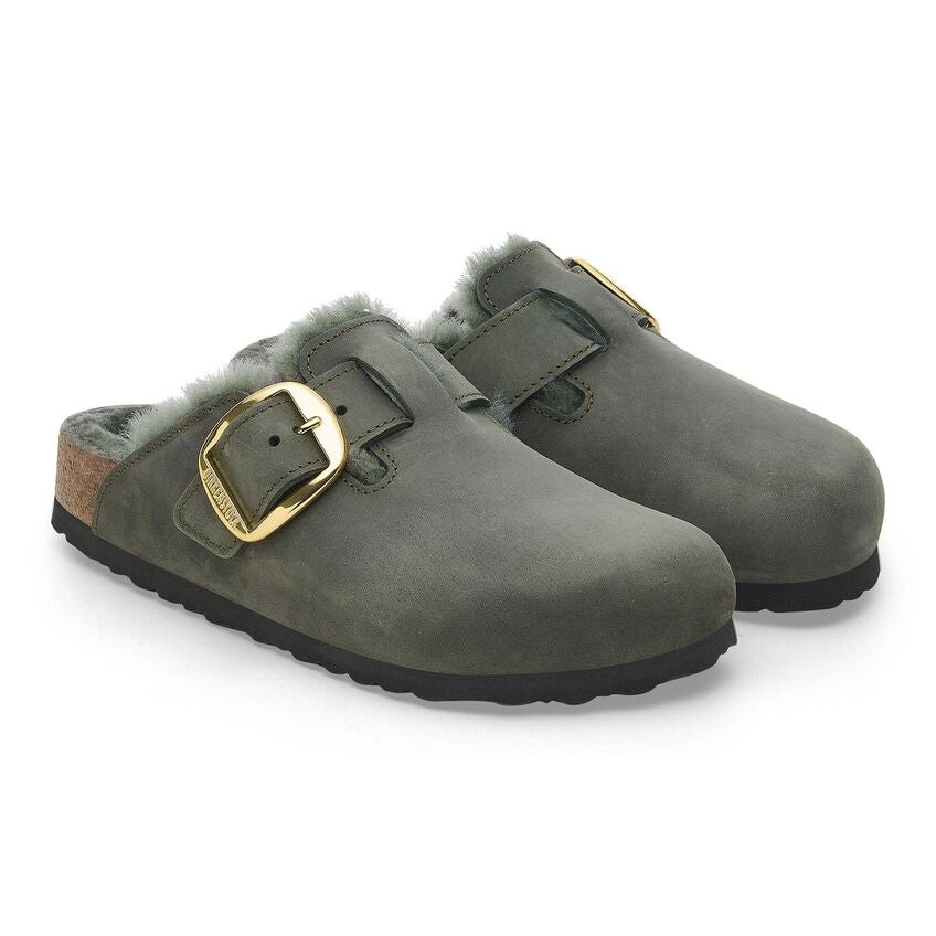 BIRKENSTOCK | WOMEN'S SANDALS | BOSTON BIG BUCKLE SHEARLING OILED LEATHER THYME | GREEN