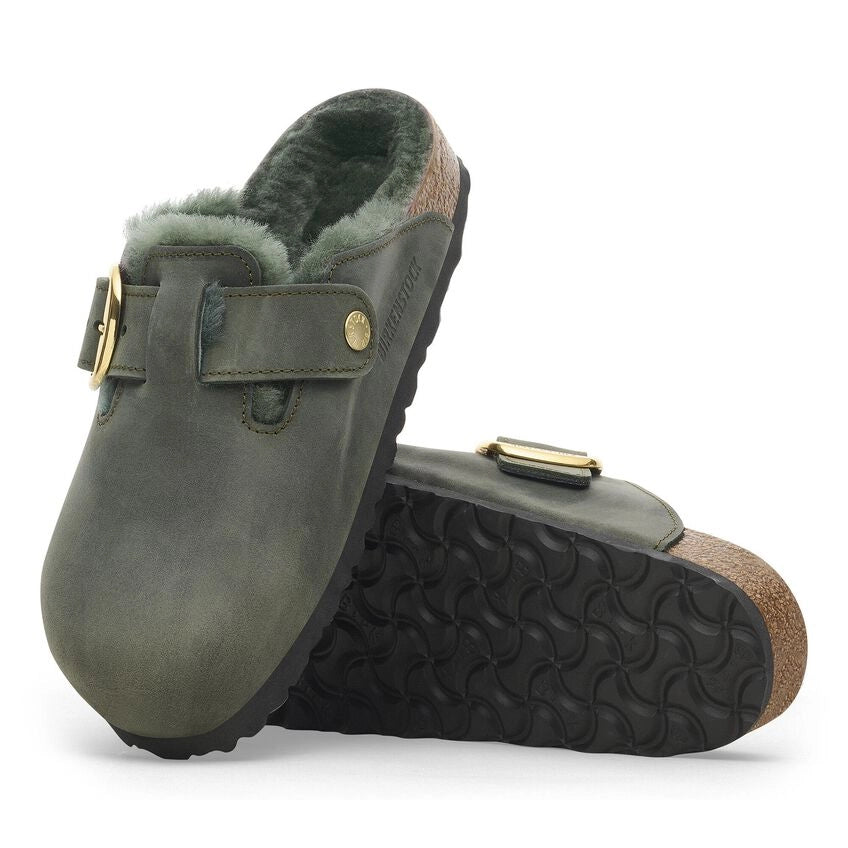 BIRKENSTOCK | SANDALIAS MUJER | BOSTON BIG BUCKLE SHEARLING OILED LEATHER THYME | VERDE