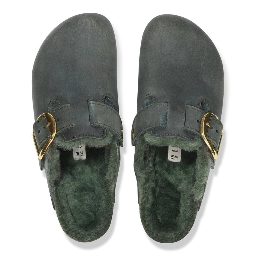 BIRKENSTOCK | WOMEN'S SANDALS | BOSTON BIG BUCKLE SHEARLING OILED LEATHER THYME | GREEN