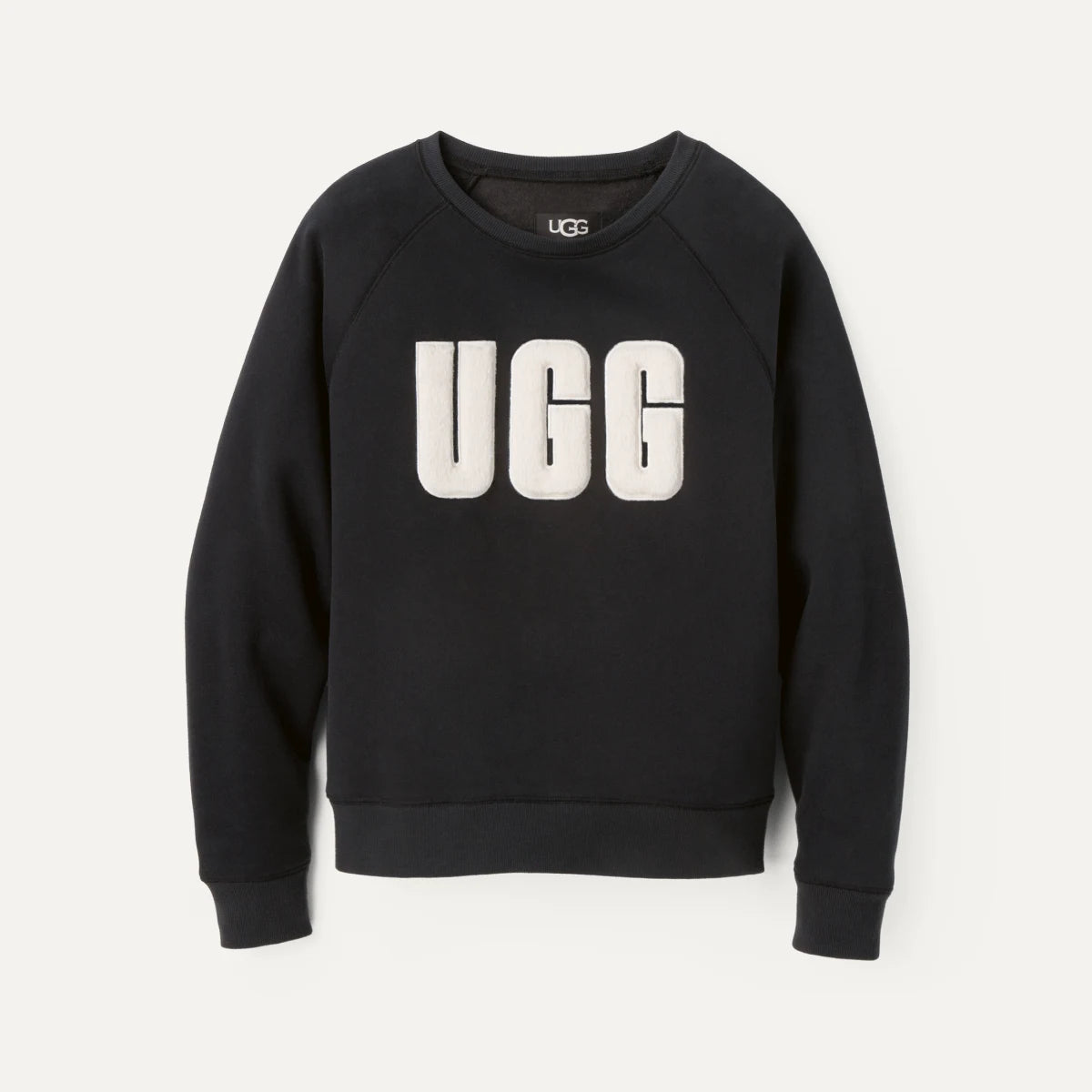 UGG | WOMEN'S SWEATER | MADELINE FUZZY LOGO CREWNECK NIMBUS/SAND | BLACK