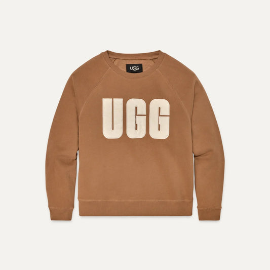 UGG | WOMEN'S SWEATER | MADELINE FUZZY LOGO CREWNECK CHESTNUT/PLASTER | BROWN