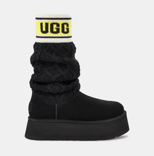 UGG | BOTES DONA | W CLASSIC SWEATER LETTER TALL BLACK | NEGRE 