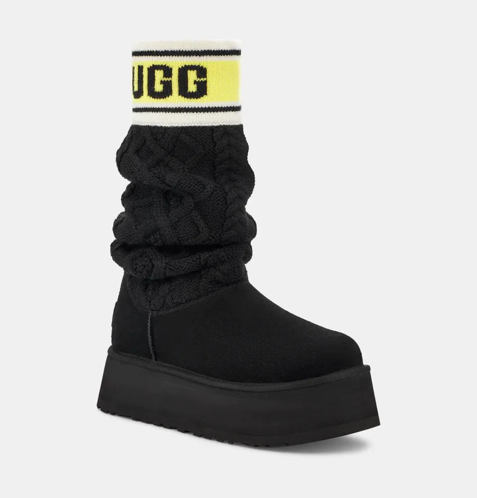 UGG | 女靴 | W 经典字母高筒毛衣 黑色 | 黑色