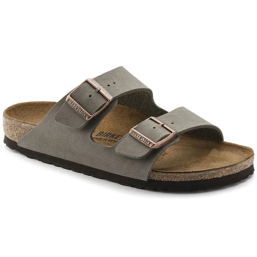 Sandales unisexes Birkenstock Arizona Birko-Flor Nubuck Stone, modèle gris