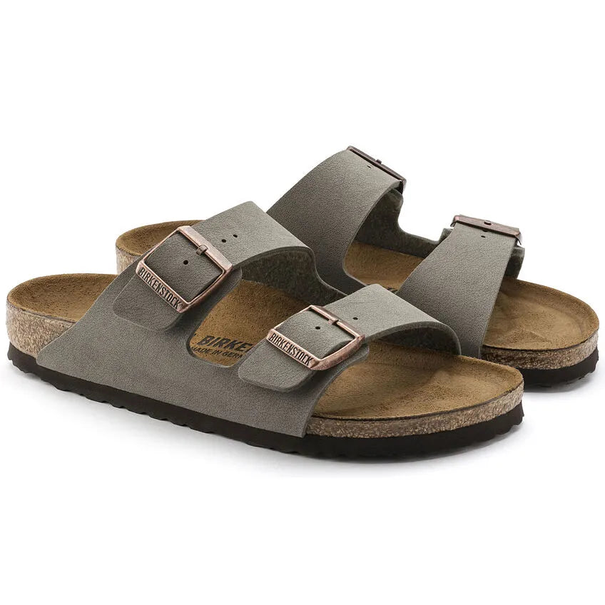 Sandales unisexes Birkenstock Arizona Birko-Flor Nubuck Stone, modèle gris