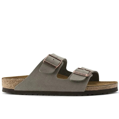 BIRKENSTOCK Arizona Birko-flor Nubuck Stone، صنادل رمادي للجنسين من Tascón