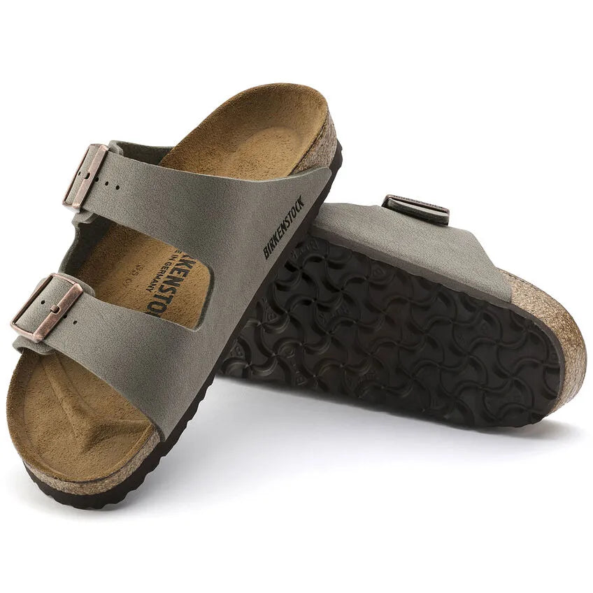 Sandales unisexes Birkenstock Arizona Birko-Flor Nubuck Stone, modèle gris