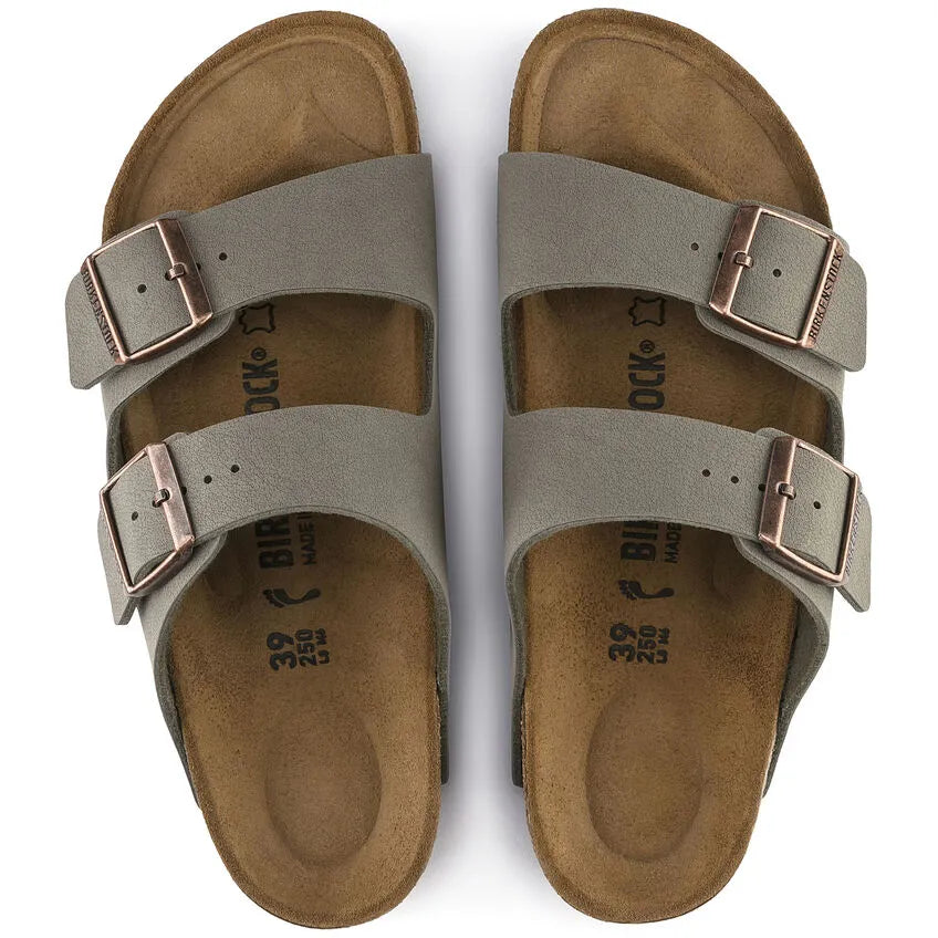 Sandales unisexes Birkenstock Arizona Birko-Flor Nubuck Stone, modèle gris