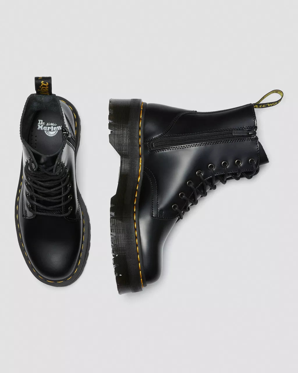 DR. MARTENS | BOTAS MUJER | JADON BLACK POLISHED SMOOTH BLACK | NEGRO