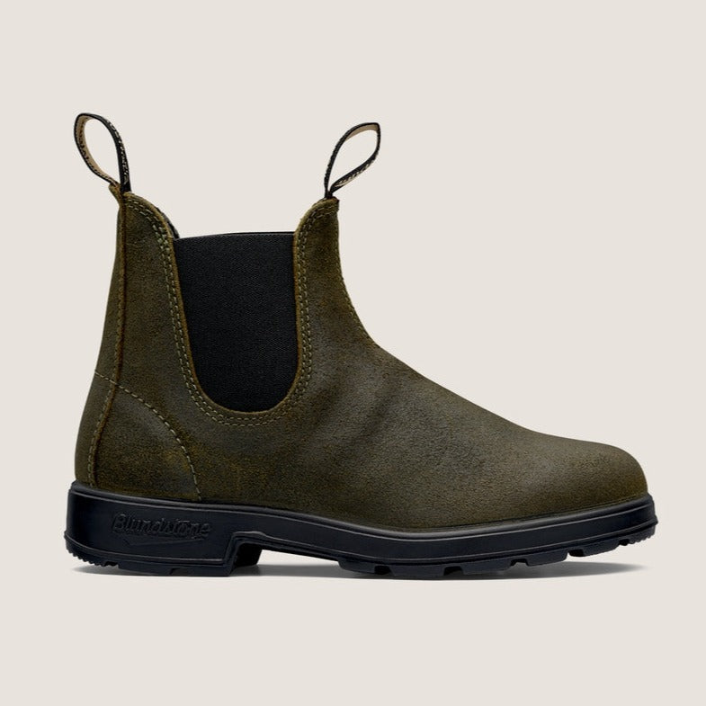 BLUNDSTONE | UNISEX CHELSEA BOOTS | ICONIC OLIVE GREEN WAXED CHELSEA BOOT | GREEN