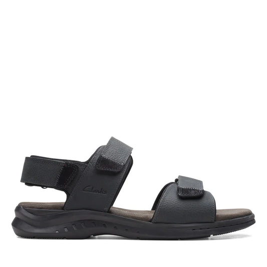 CLARKS | MEN'S SANDALS | HAPSFORD CREEK BLACK TUMBLED LEATHER | BLACK