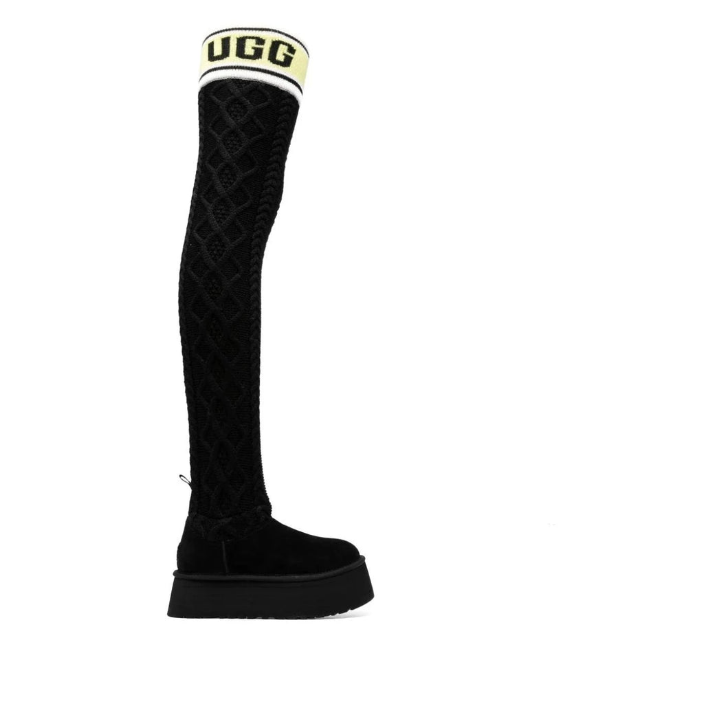 UGG | 女靴 | W 经典字母高筒毛衣 黑色 | 黑色