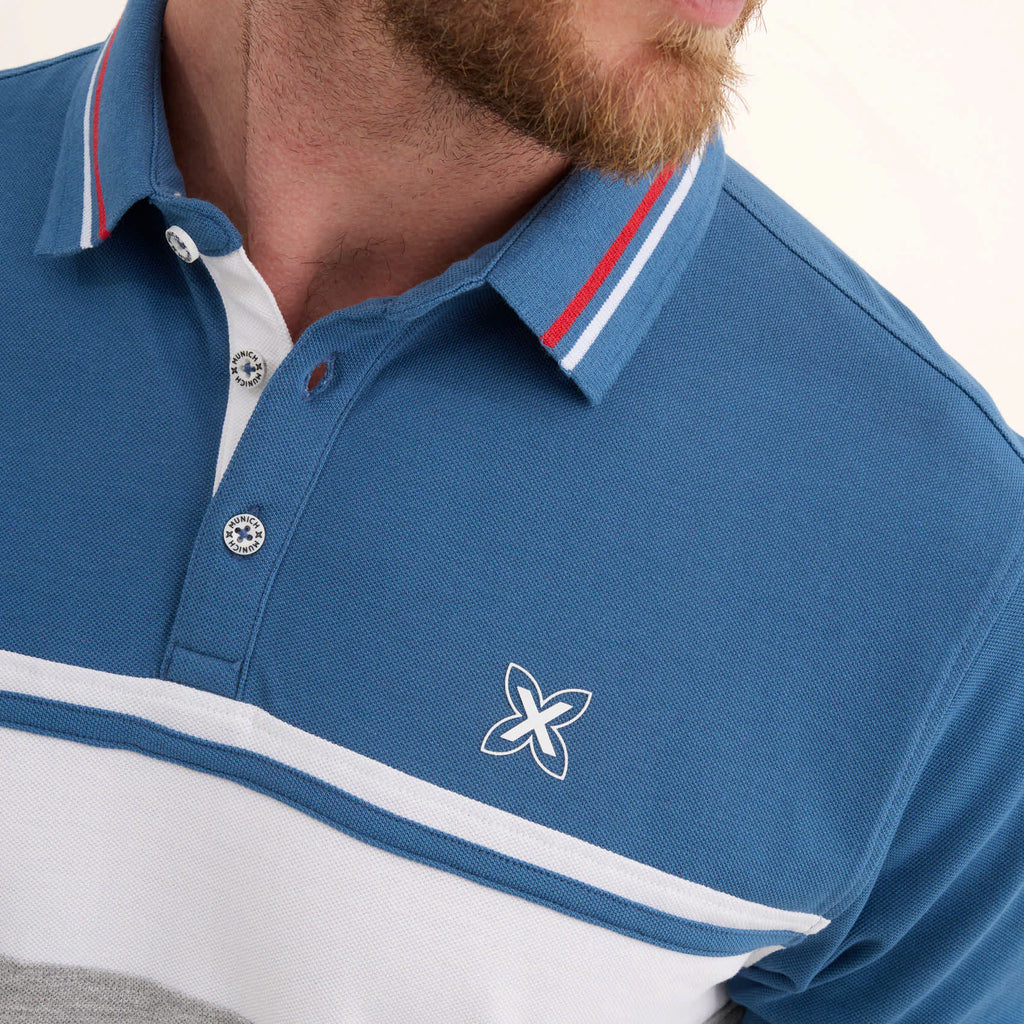 MUNICH POLO Stripes: blå polo til mænd