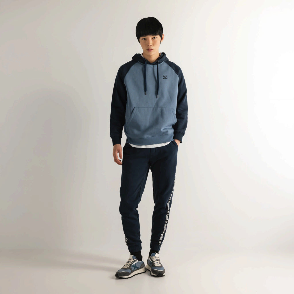 MUNICH Essentials Hoodie Bicolor BLUE: bleu pull pour homme