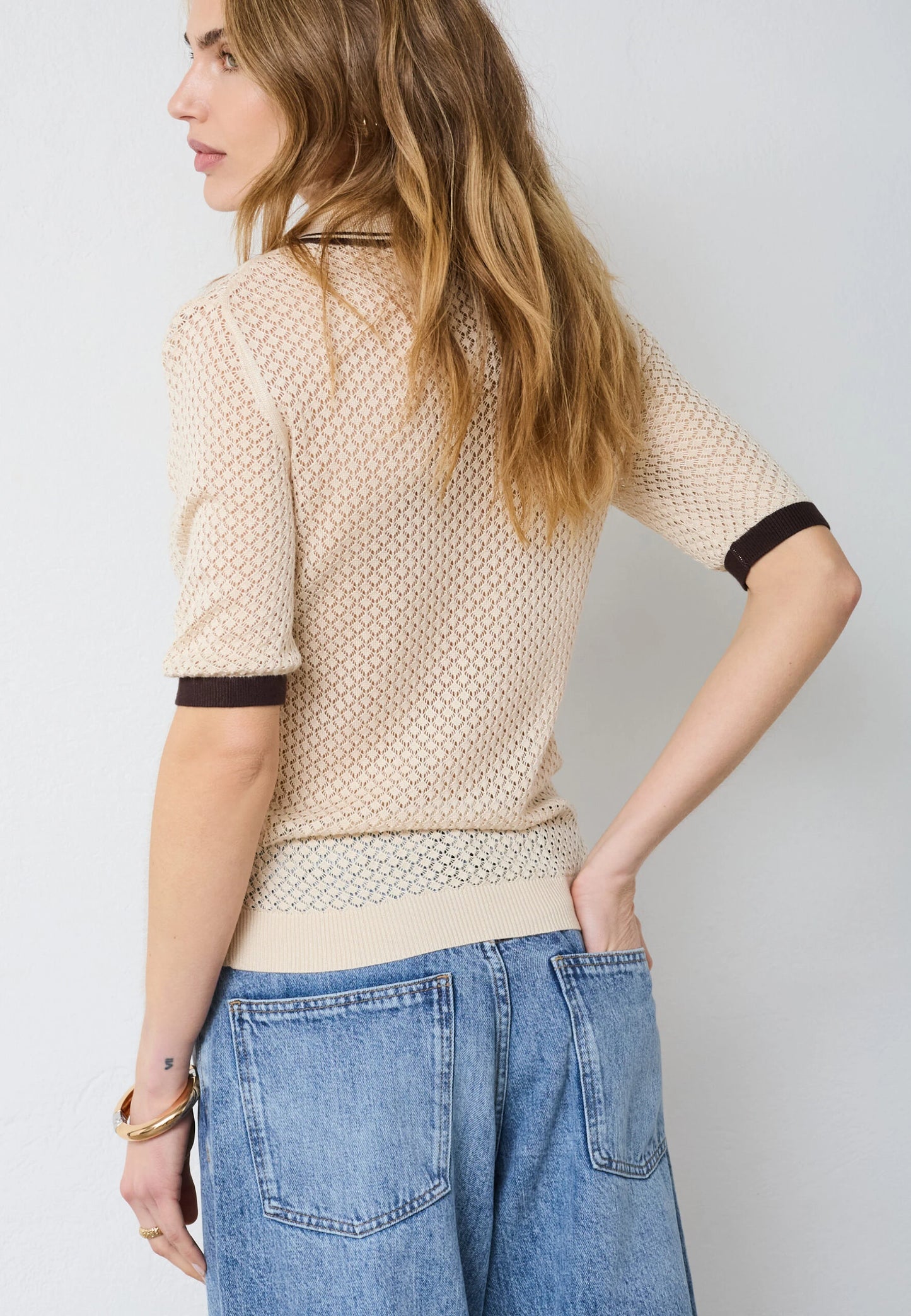 COCOUTURE | POLOS | MUJER | LUECC POINTELLE POLO KNIT BONE | BEIGE