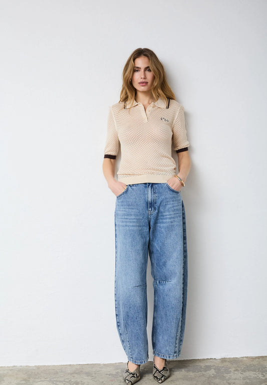 COCOUTURE | POLOS | MUJER | LUECC POINTELLE POLO KNIT BONE | BEIGE