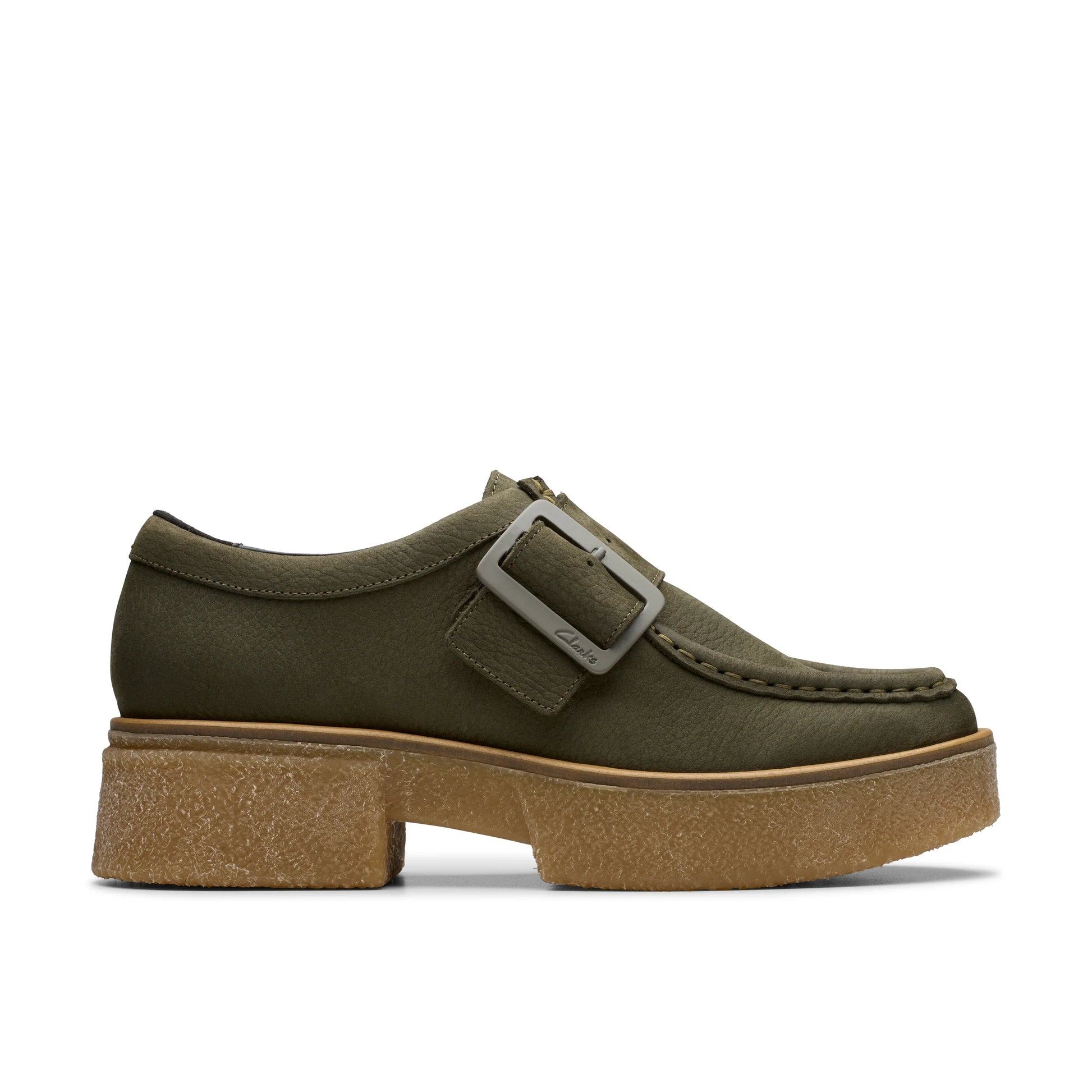 Zapatos casual para mujer de la marca clarks modelo linoso monk dark green nub en color green