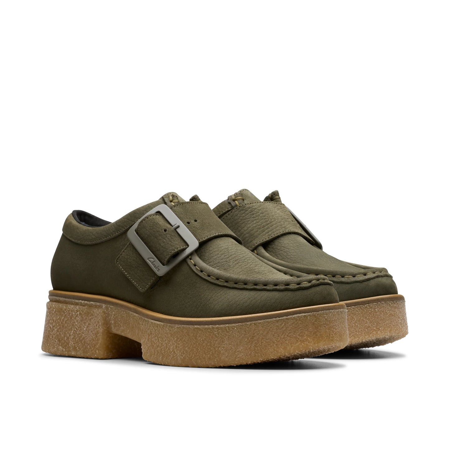 Zapatos casual para mujer de la marca clarks modelo linoso monk dark green nub en color green