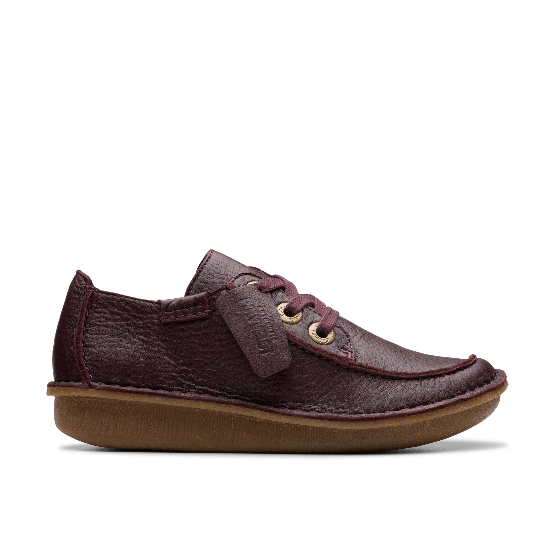 CLARKS FUNNY DREAM RED WINE LEATHER CASUAL SHOES FOR WOMEN Tascon