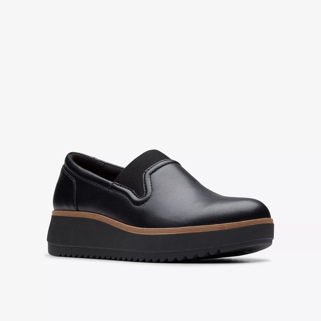 CLARKS Zylah SKY Black Leather: zwart loafers voor dames