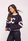 COCOUTURE Rowcc COCO LOGO KNIT NAVY: blauw trui voor dames