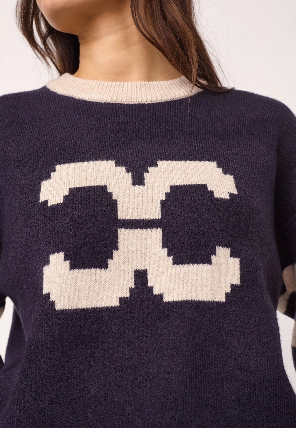 COCOUTURE Rowcc COCO LOGO KNIT NAVY: blauw trui voor dames