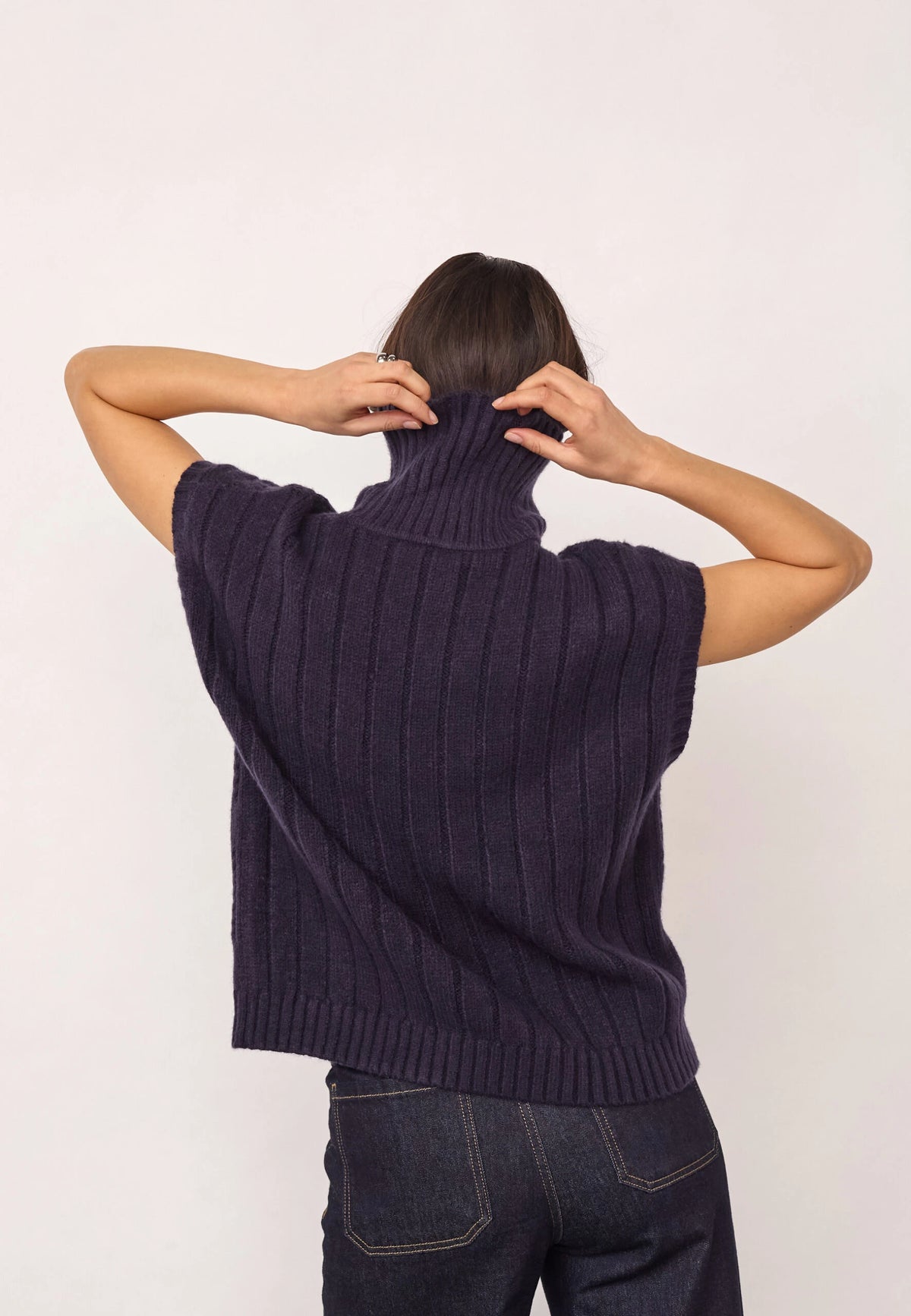 COCOUTURE 32222 Rowcc Oversize Cable KNIT VEST NAVY: ブルー ニット レディース