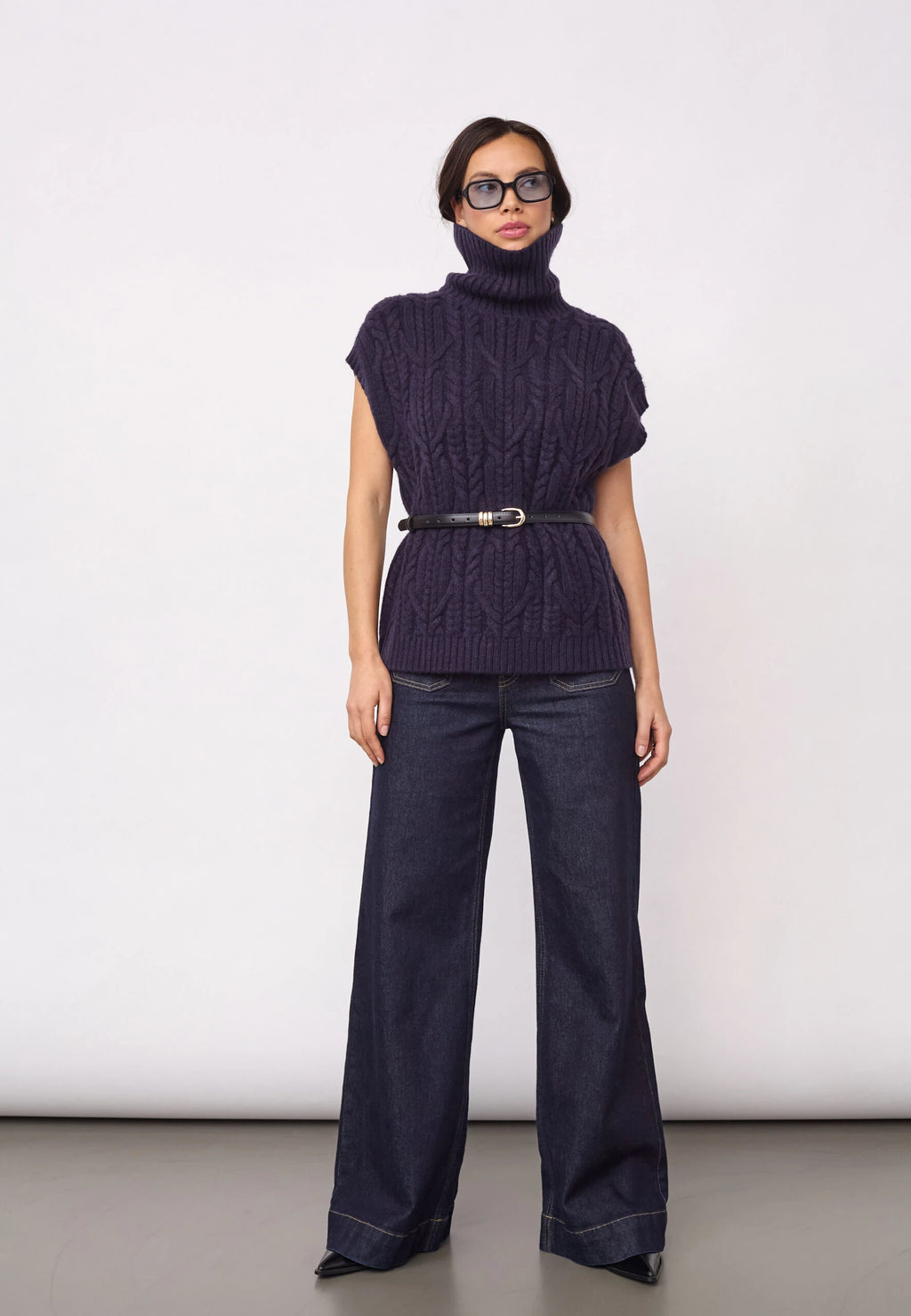 COCOUTURE 32222 Rowcc Oversize Cable KNIT VEST NAVY: blue jumper for women