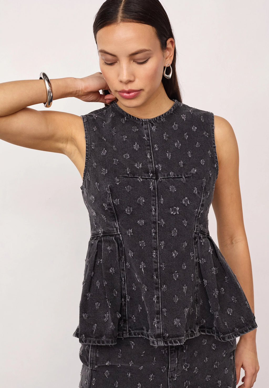 COCOUTURE Derricc DOT Denim TOP MID GREY: сірий футболка для жінок