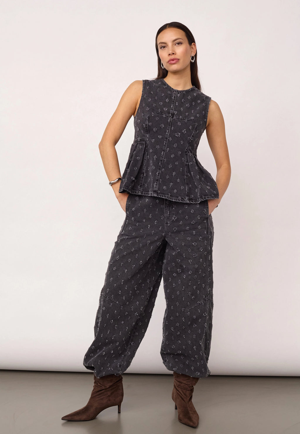 COCOUTURE Derricc DOT Denim TOP MID GREY: сірий футболка для жінок