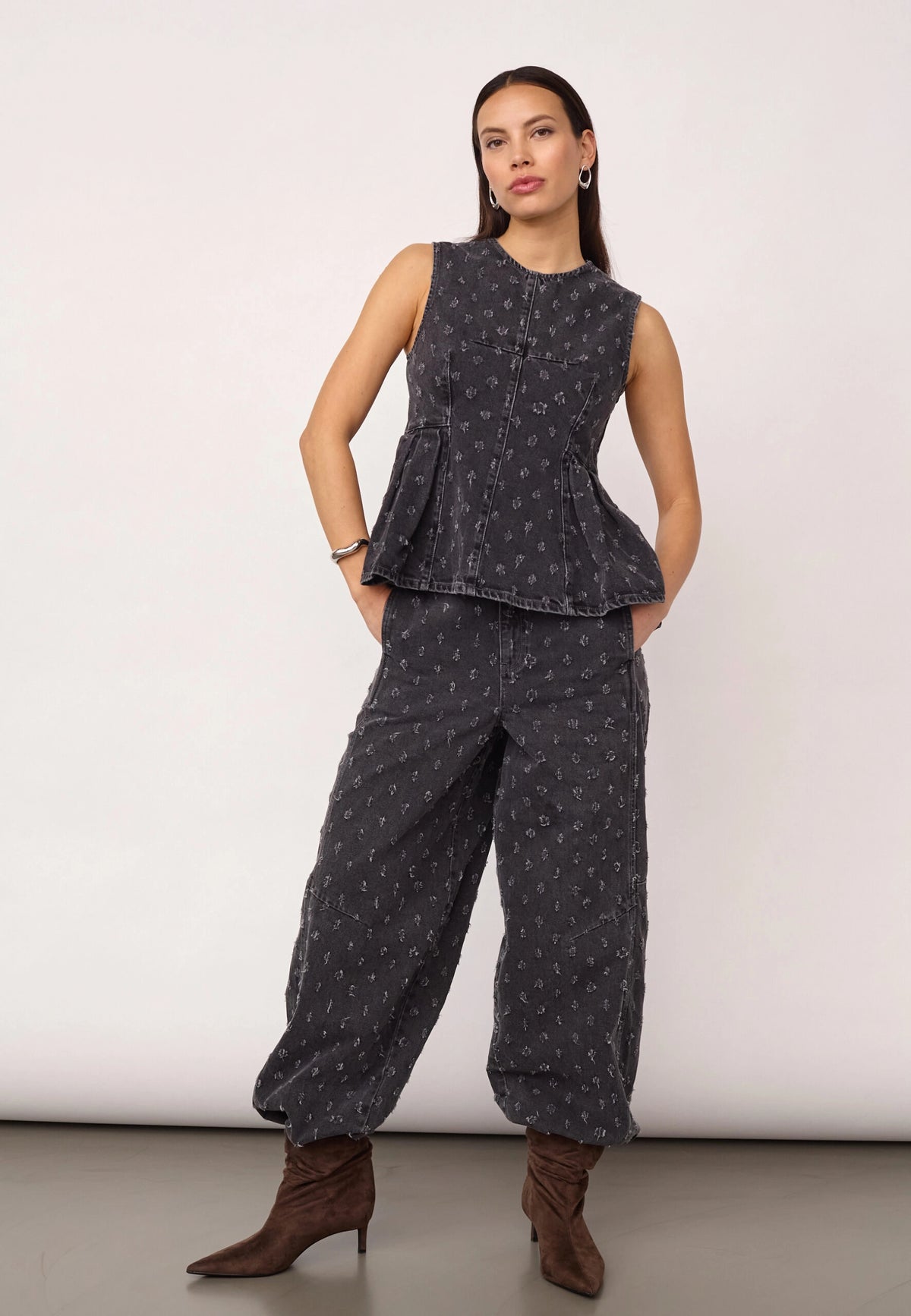 COCOUTURE Derricc DOT Denim TOP MID GREY: сірий футболка для жінок