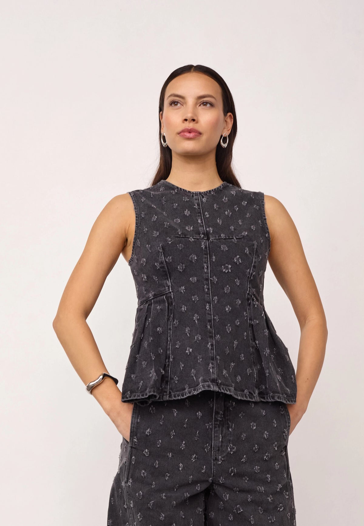 COCOUTURE Derricc DOT Denim TOP MID GREY: сірий футболка для жінок