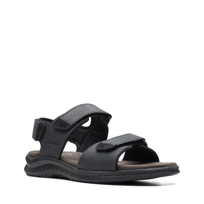 CLARKS | MEN'S SANDALS | HAPSFORD CREEK BLACK TUMBLED LEATHER | BLACK