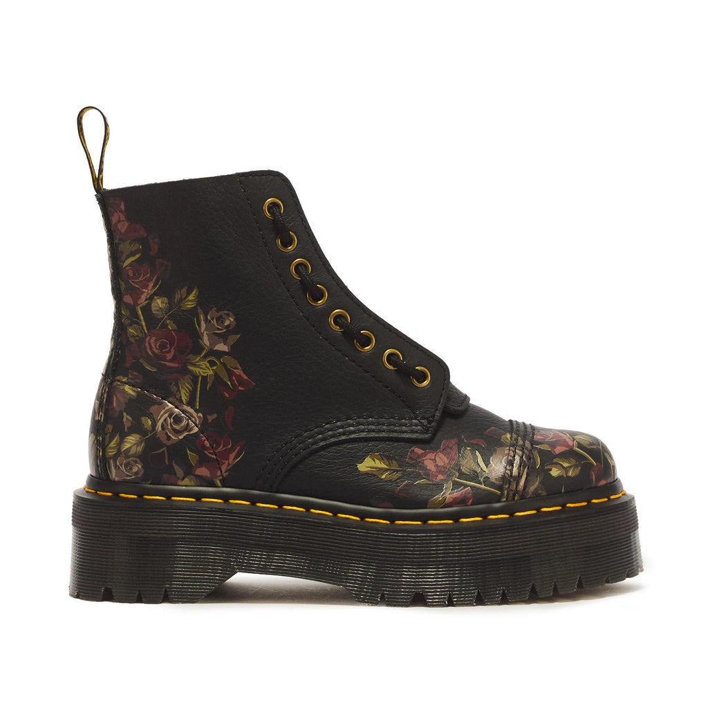 DR. MARTENS Sinclair Decayed Roses Classic Tumbled Nappa Black Milled: zwart enkellaarsjes voor dames