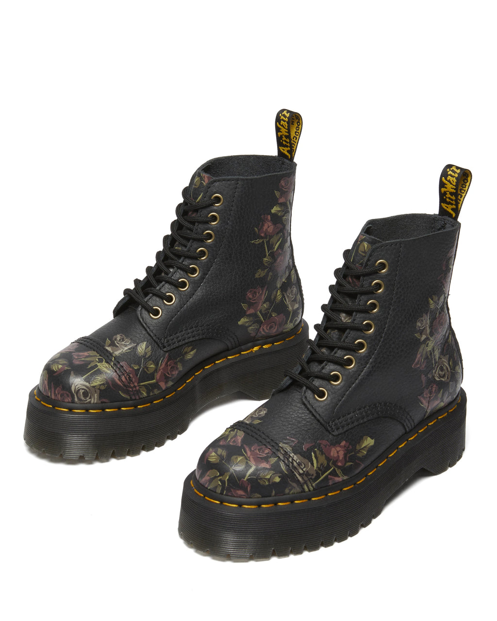 DR. MARTENS Sinclair Decayed Roses Classic Tumbled Nappa Black Milled: zwart enkellaarsjes voor dames