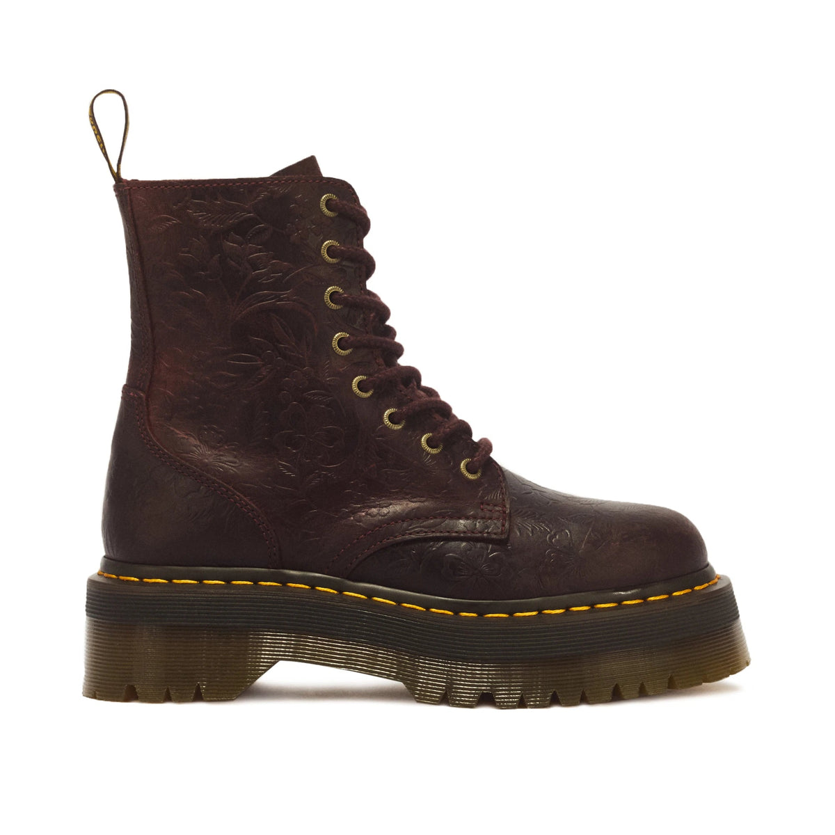 DR. MARTENS Jadon Emboss Floral Crazy Horse Cherry RED: 红色 靴子 中性