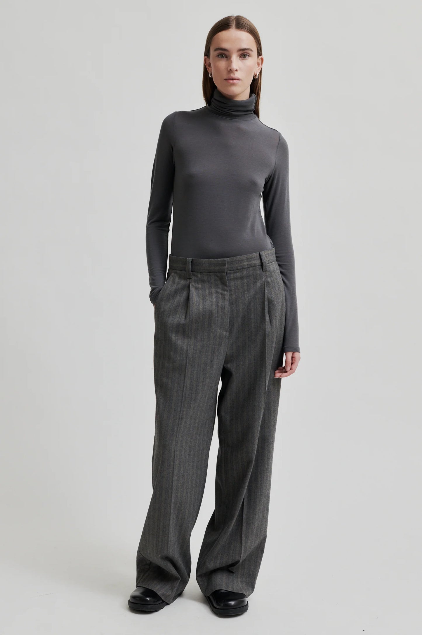 SECOND FEMALE | WOMEN'S PANTS | HOLLANDA TROUSERS DARK GREY MELANGE | GREY