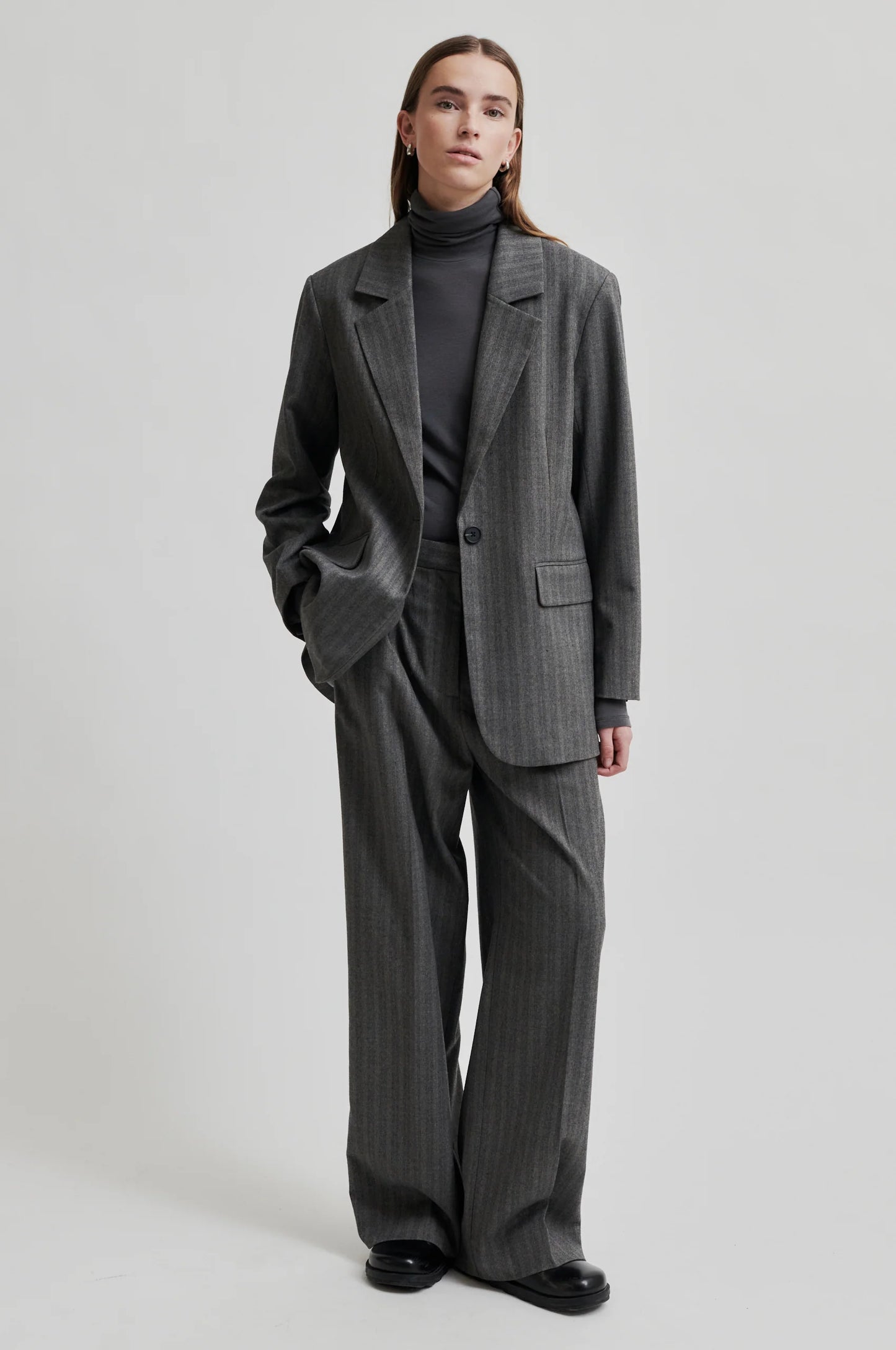 SECOND FEMALE | WOMEN'S PANTS | HOLLANDA TROUSERS DARK GREY MELANGE | GREY