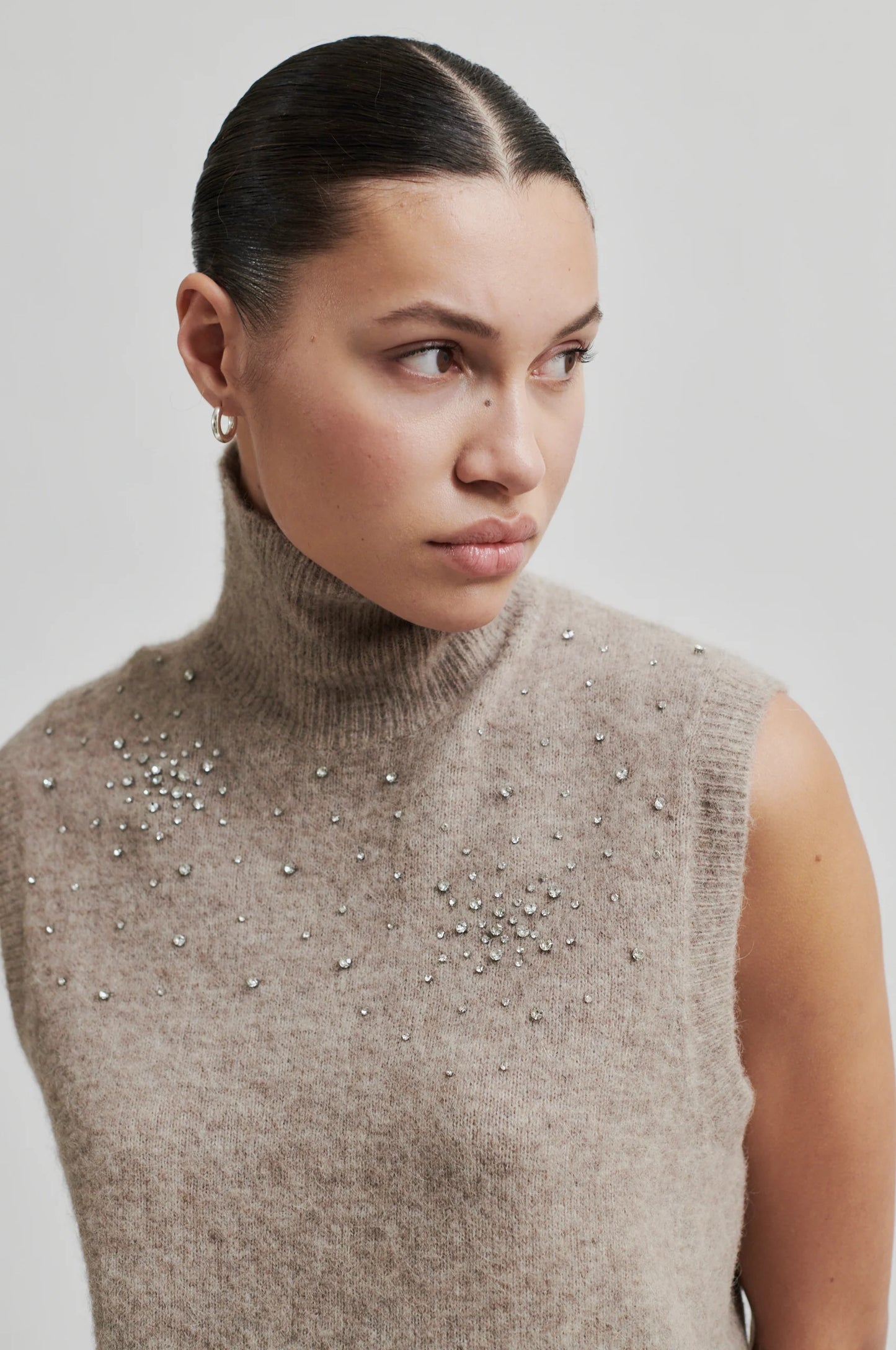 SECOND FEMALE | JERSEY DONA | SPARKLING KNIT VEST ROASTED CASHEW | BEIGE