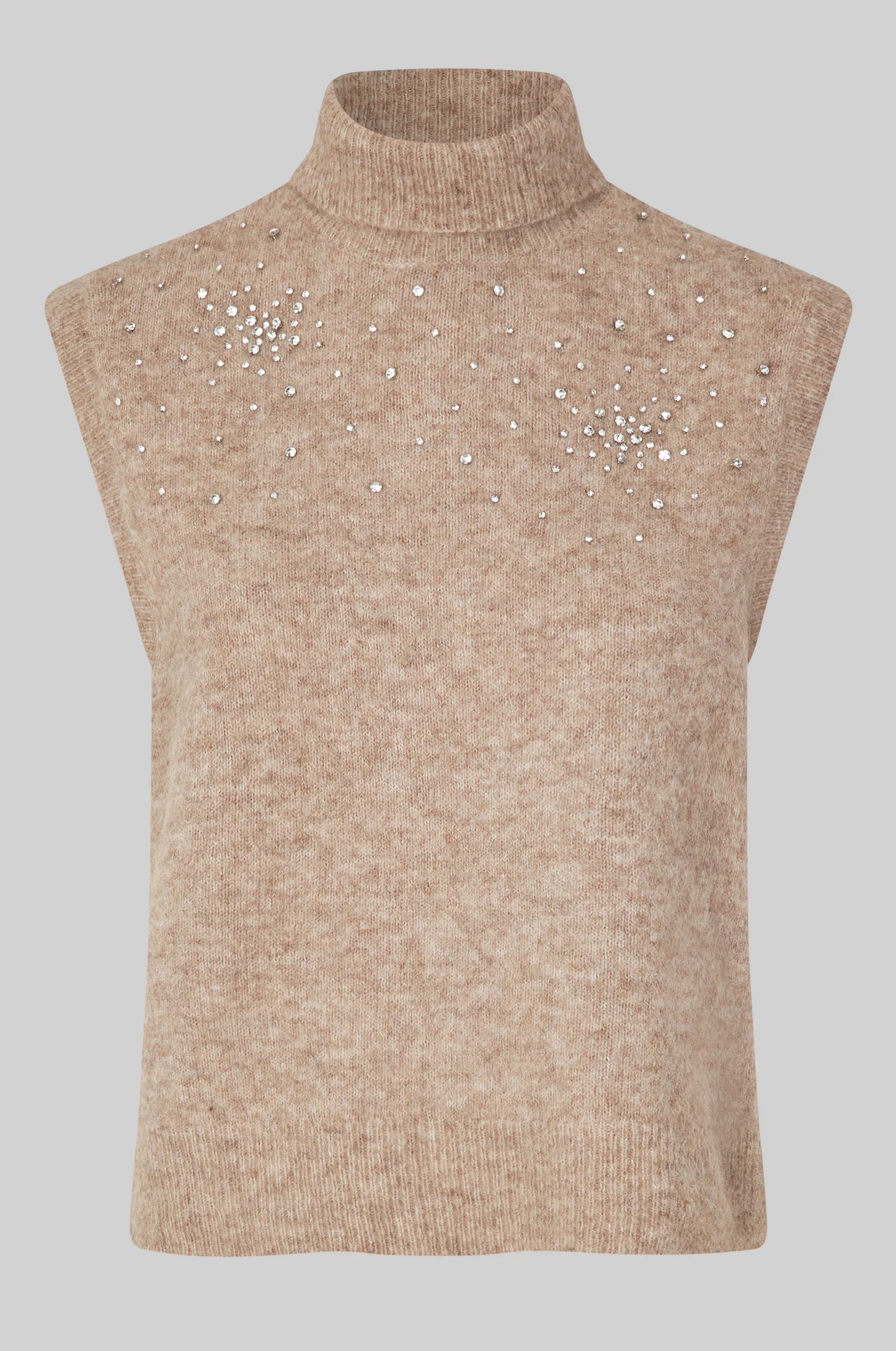 SECOND FEMALE | JERSEY DONA | SPARKLING KNIT VEST ROASTED CASHEW | BEIGE