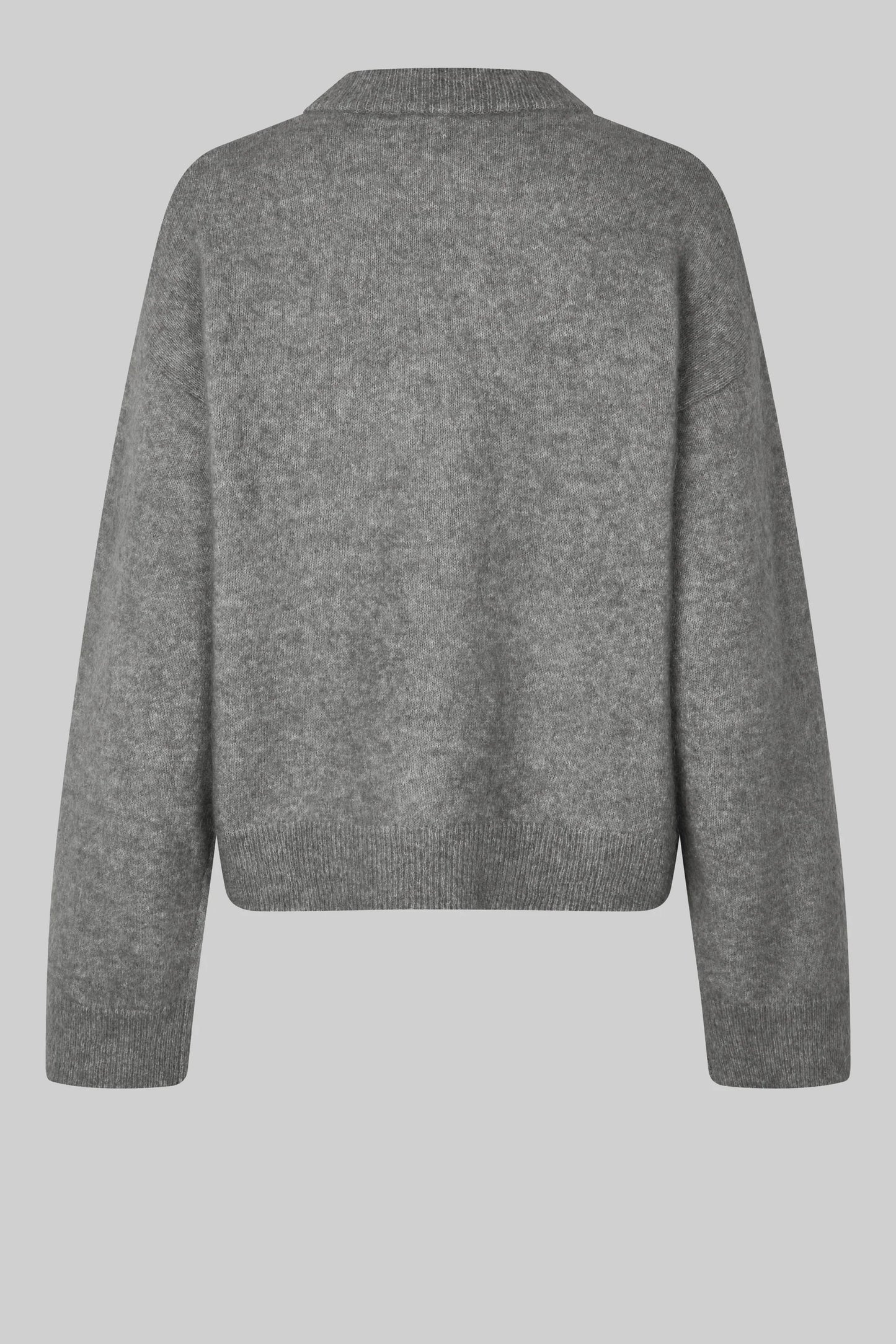 SECOND FEMALE | JERSEY MUJER | BROOK KNIT DROP SHOULDER O-NECK CHARCOAL GRAY | GRIS