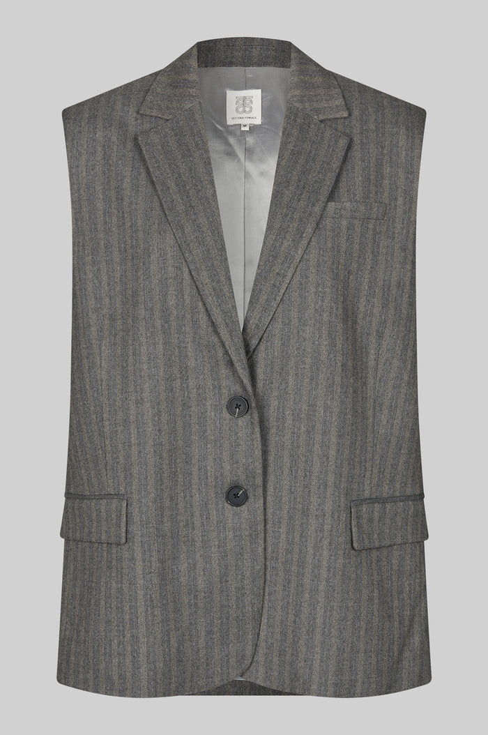 SECOND FEMALE | WOMEN'S VEST | HOLLANDA OVERSIZE WAISTCOAT DARK GRAY MELANGE | GREY