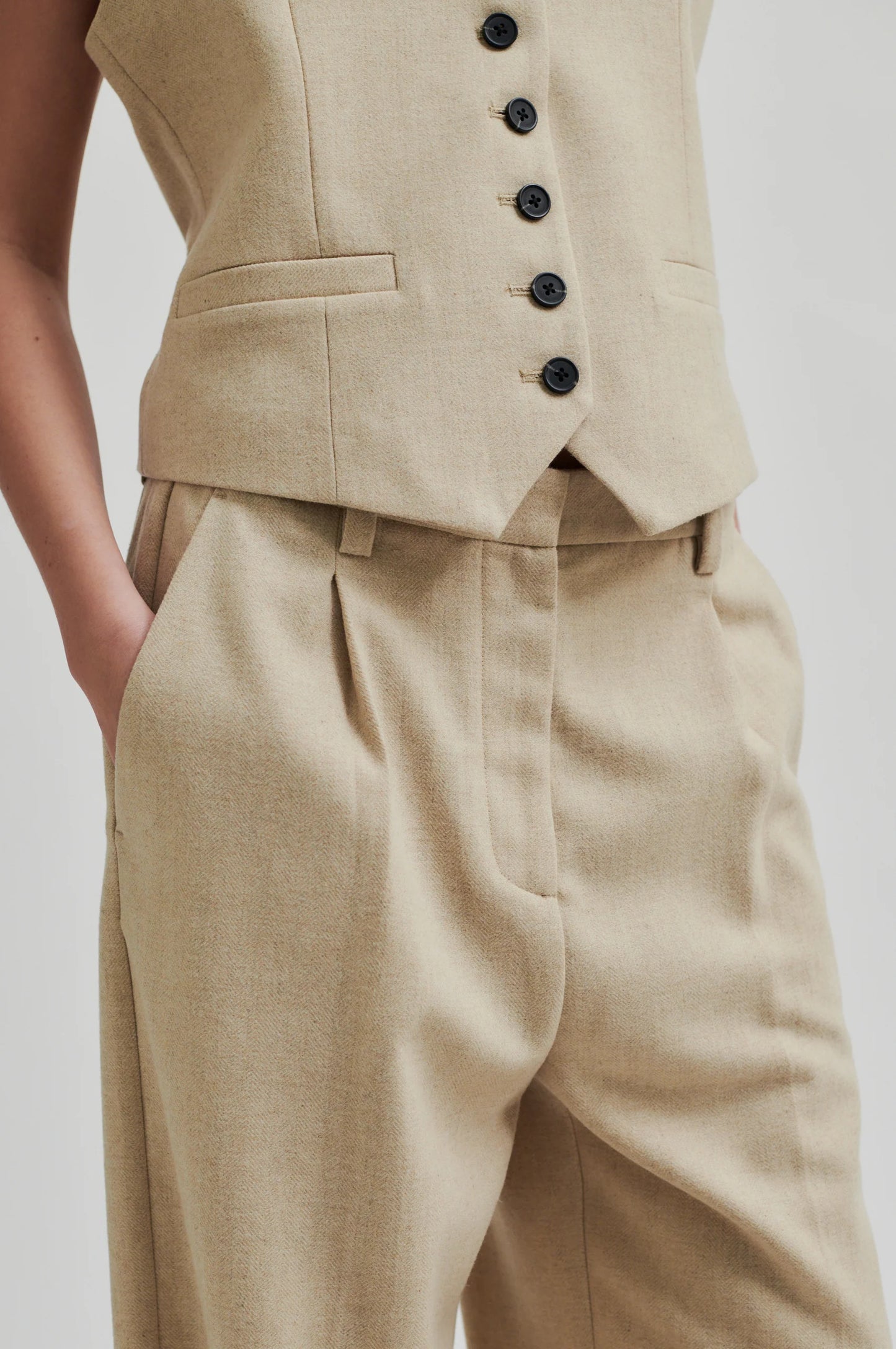 SECOND FEMALE | WOMEN'S PANTS | NAVADA CLASSIC TROUSERS BEIGE MELANGE | BEIGE