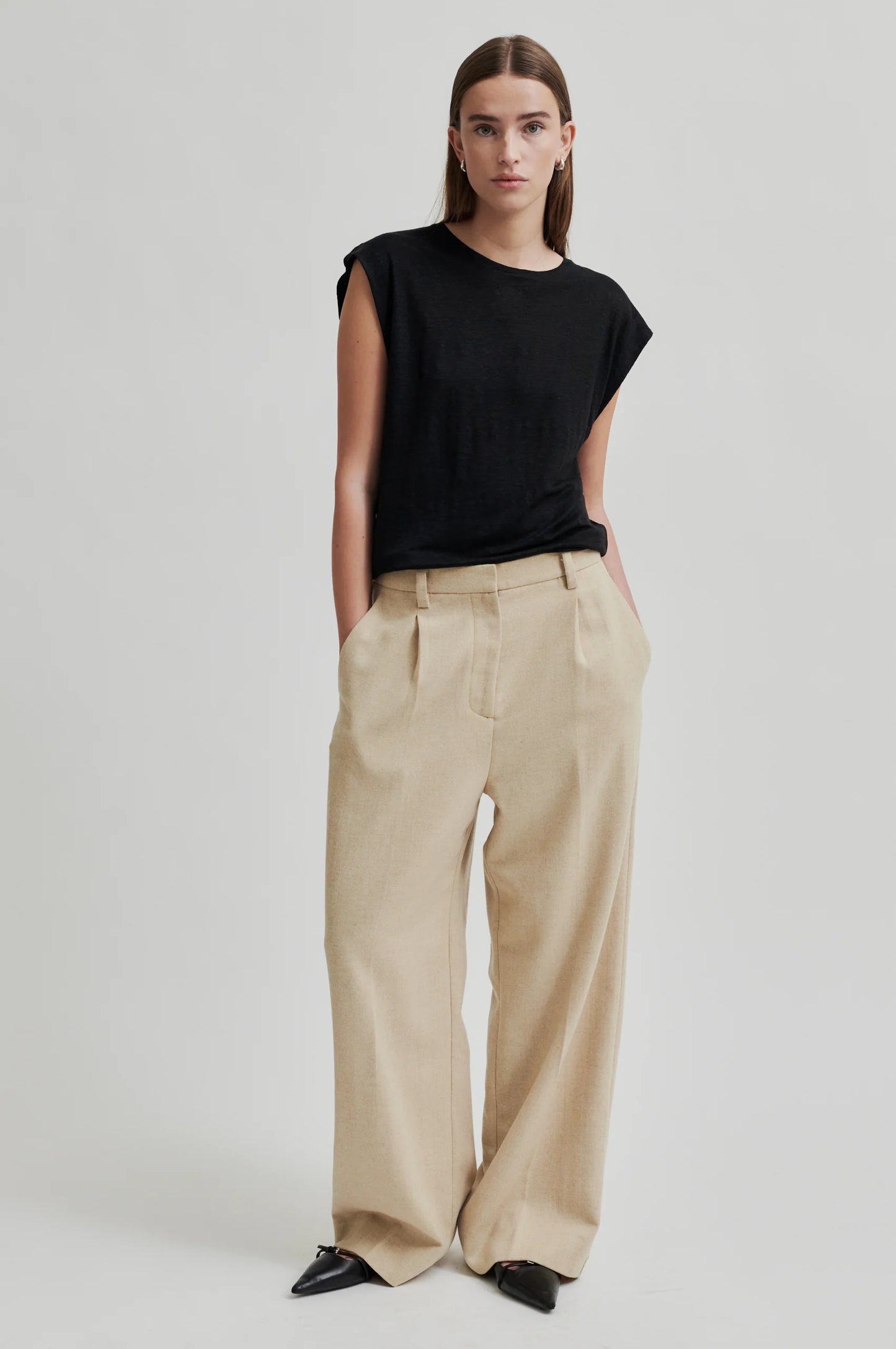 SECOND FEMALE | PANTALONS DONA | NAVADA CLASSIC TROUSERS BEIGE MELANGE | BEIGE