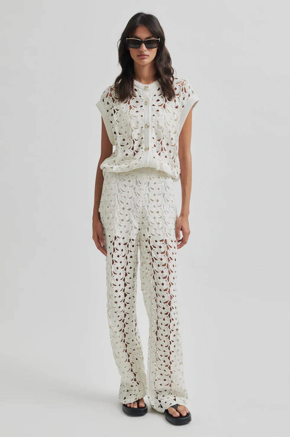 SECOND FEMALE Coralie KNIT Pants: أبيض بنطال للنساء