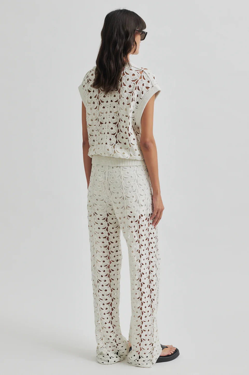 SECOND FEMALE Coralie KNIT Pants: أبيض بنطال للنساء