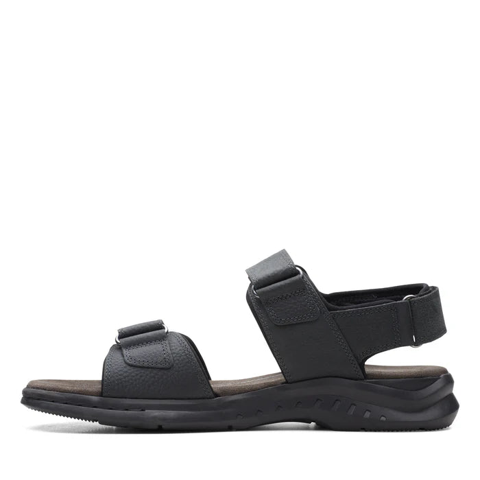 CLARKS | MEN'S SANDALS | HAPSFORD CREEK BLACK TUMBLED LEATHER | BLACK