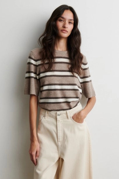 SECOND FEMALE | CAMISETAS | MUJER | VILNA KNIT SS O-NECK LIGHT BEIGE MELANGE | MULTICOLOR