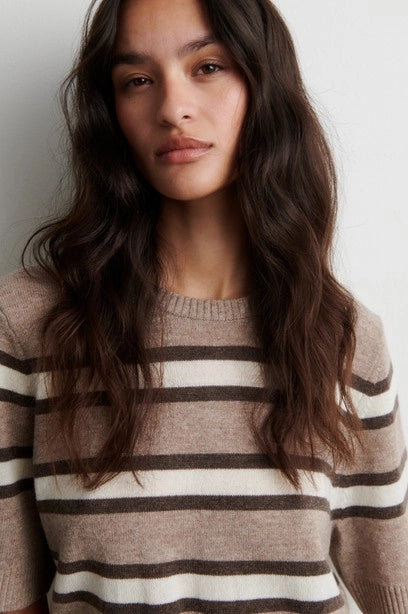 SECOND FEMALE | CAMISETAS | MUJER | VILNA KNIT SS O-NECK LIGHT BEIGE MELANGE | MULTICOLOR