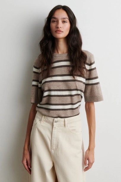 SECOND FEMALE | CAMISETAS | MUJER | VILNA KNIT SS O-NECK LIGHT BEIGE MELANGE | MULTICOLOR